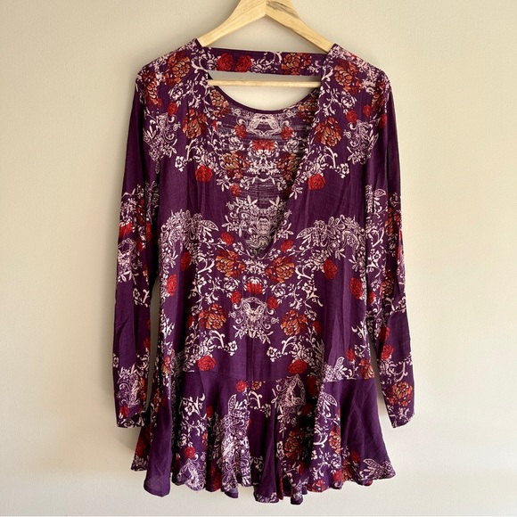 Free People Smooth Talker Boho purple floral dress - Picture 3 of 7